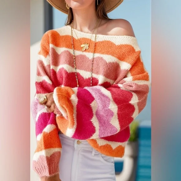 Boat Neck Long Sleeve Sweater 10010037483 - Picture 1 of 4